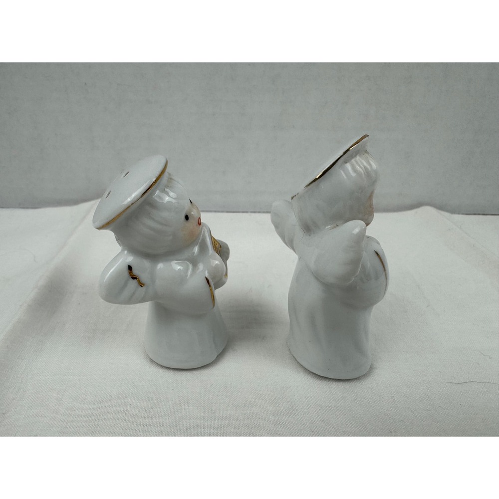 Vintage Ceramic Angel Salt and Pepper Shakers White Gold Trim Christmas Decor - Picture 7 of 9